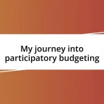 My journey into participatory budgeting