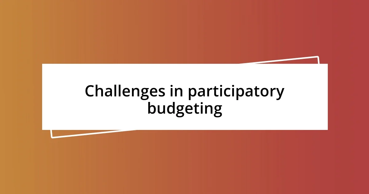 Challenges in participatory budgeting