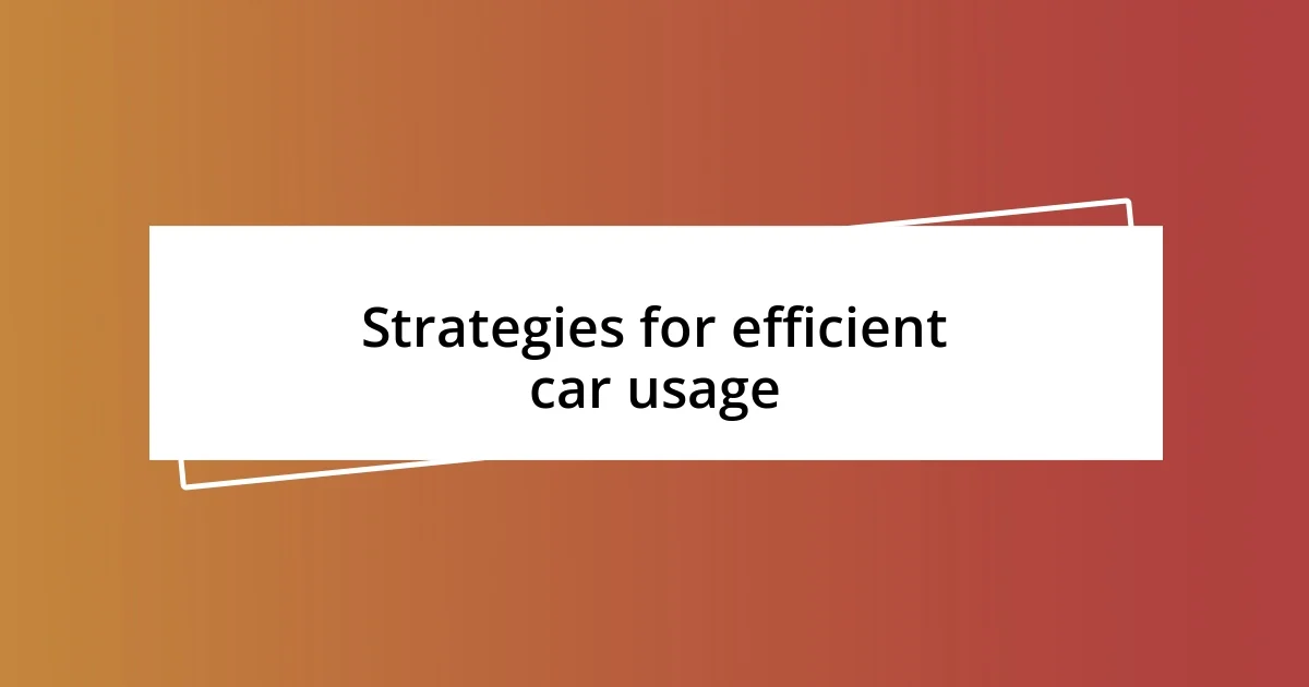 Strategies for efficient car usage